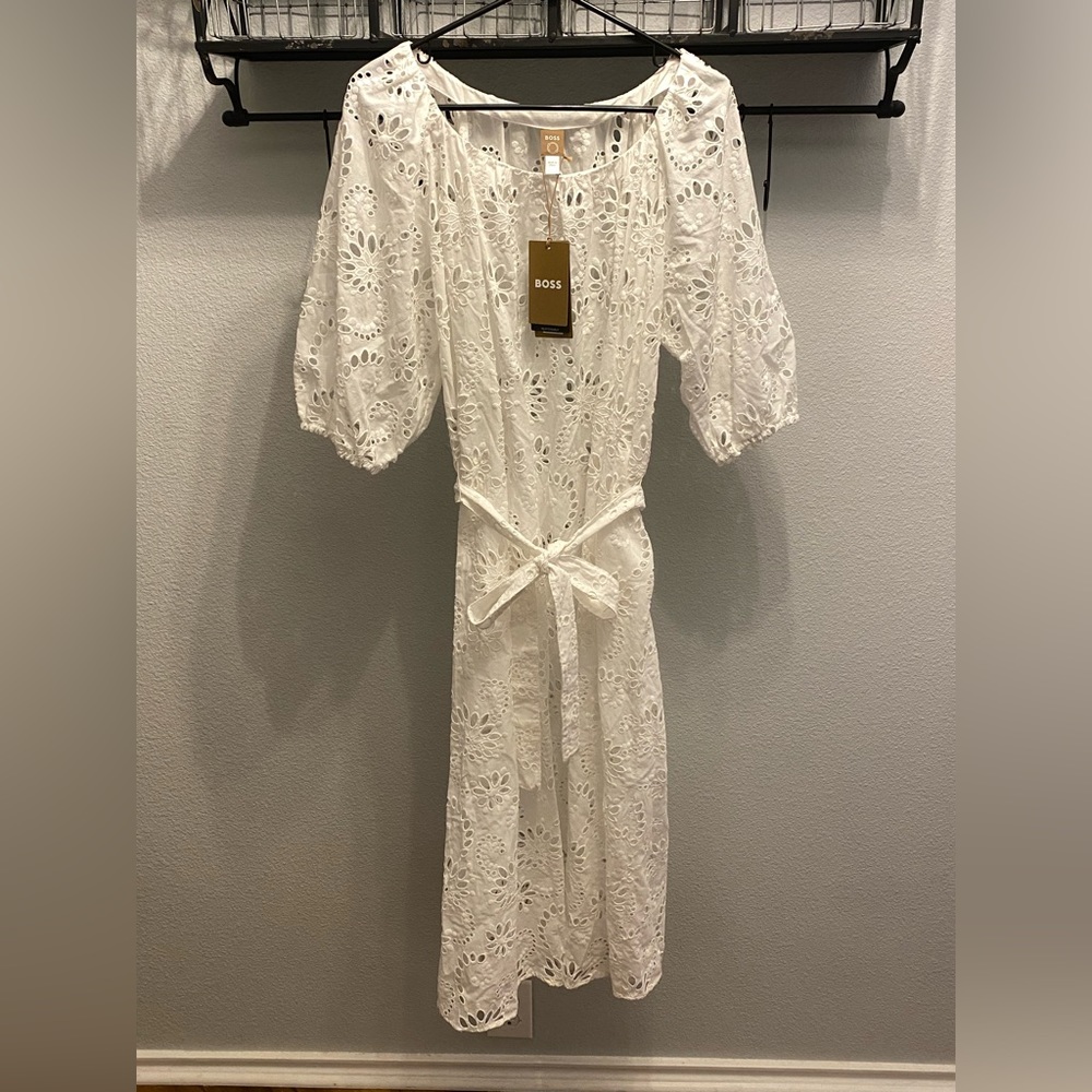Hugo Boss Dolara Eyelet Dress in White - Size 12
